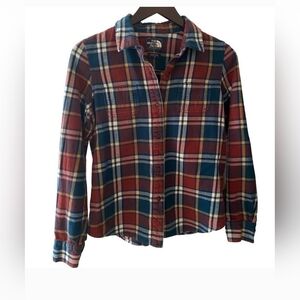 The North Face Heavy Flannel Buttondown Women's Size Medium Red and Blue